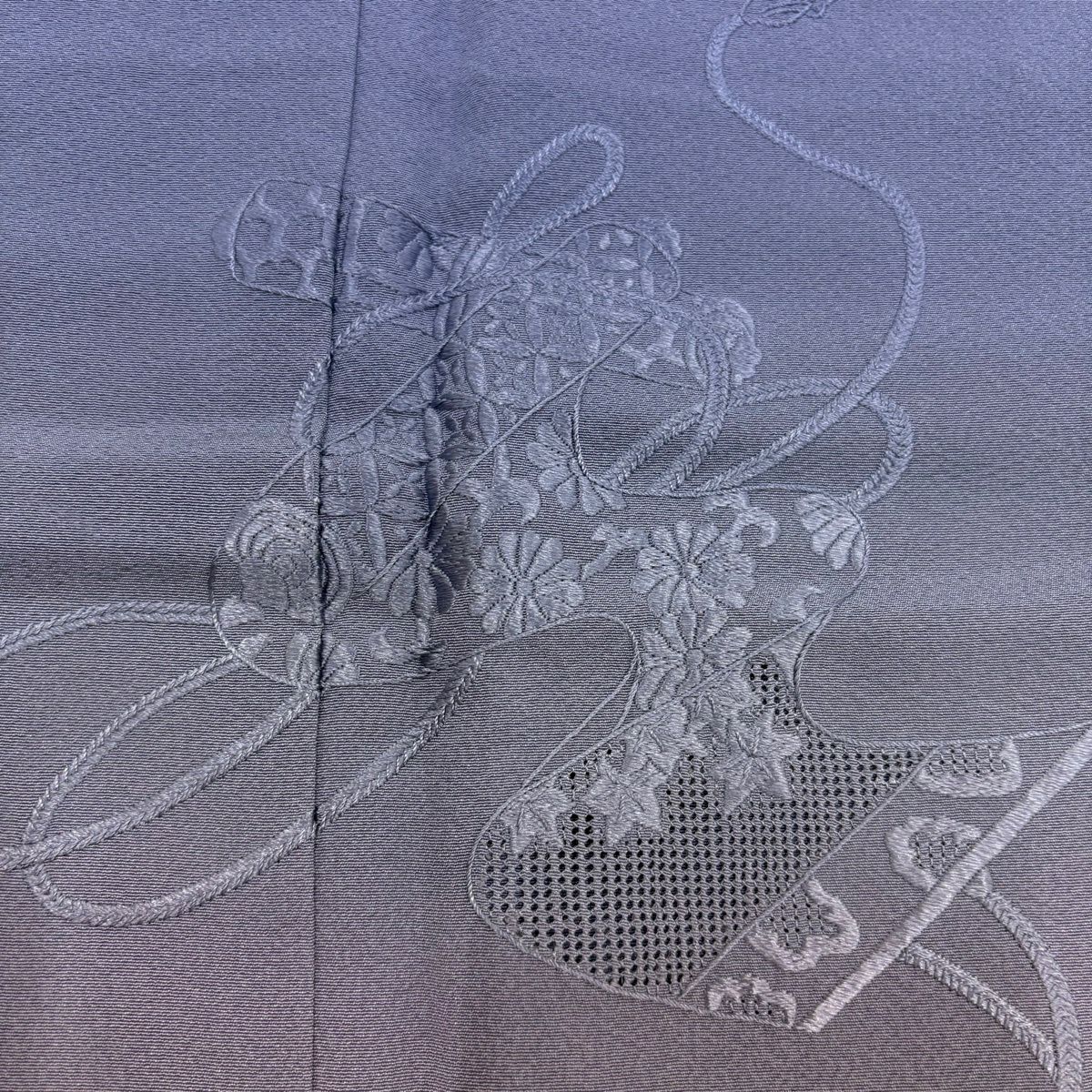 付下 身長170cm 袖長66cm M 雙層 卷物 組紐 刺繡 漸層 青紫 純蠶絲 優品級