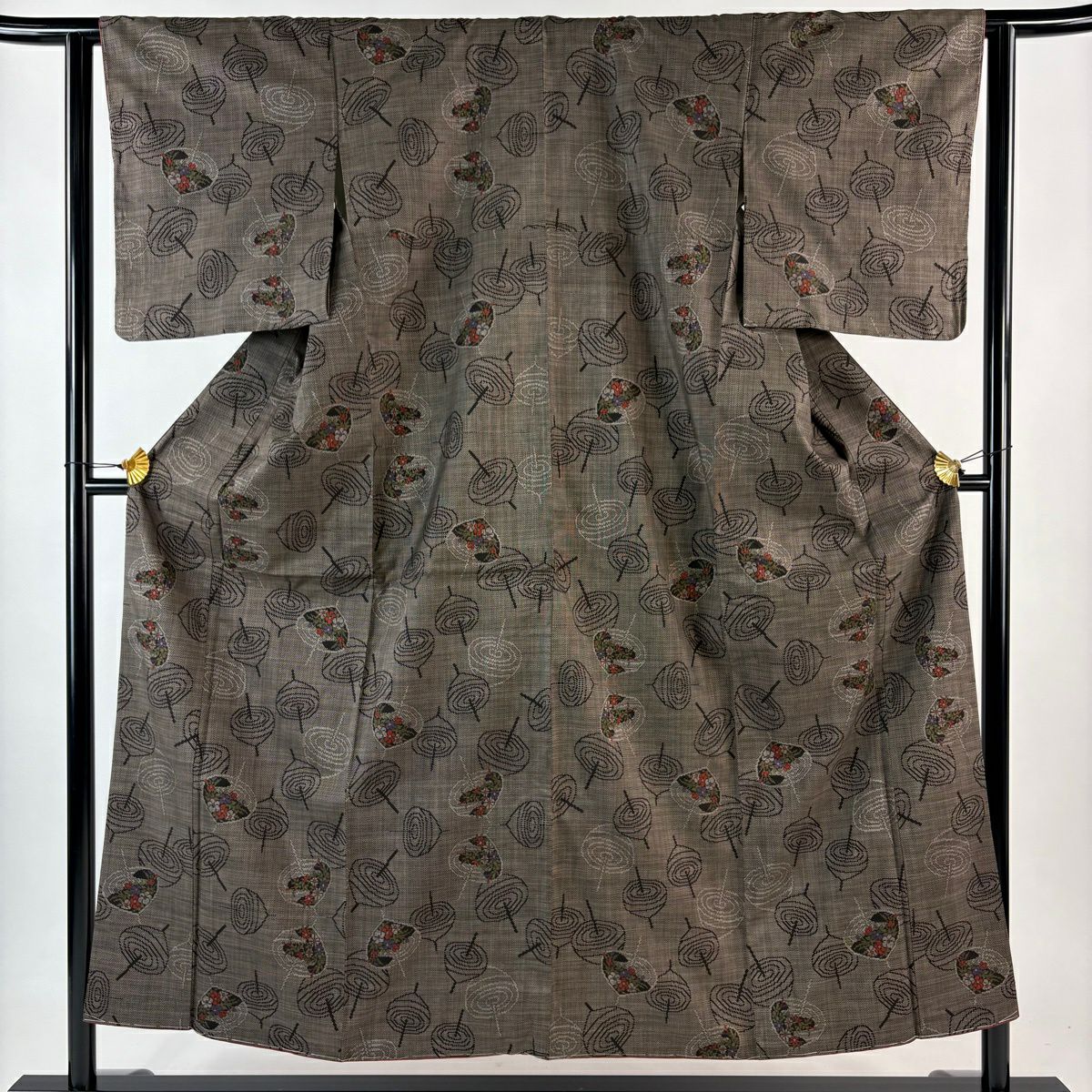 【美品】 大島紬織 身長152cm 袖長62.5cm S 雙層 純泥染 證書齊全 駒 焦茶 正蠶絲 優品級