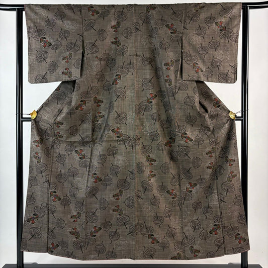 【美品】 大島紬織 身長152cm 袖長62.5cm S 雙層 純泥染 證書齊全 駒 焦茶 正蠶絲 優品級