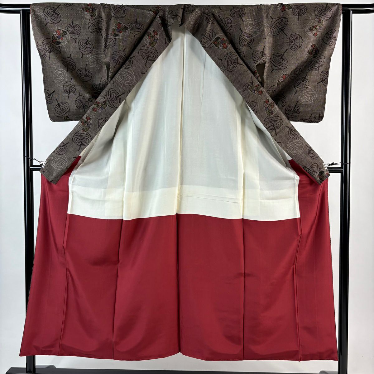 【美品】 大島紬織 身長152cm 袖長62.5cm S 雙層 純泥染 證書齊全 駒 焦茶 正蠶絲 優品級
