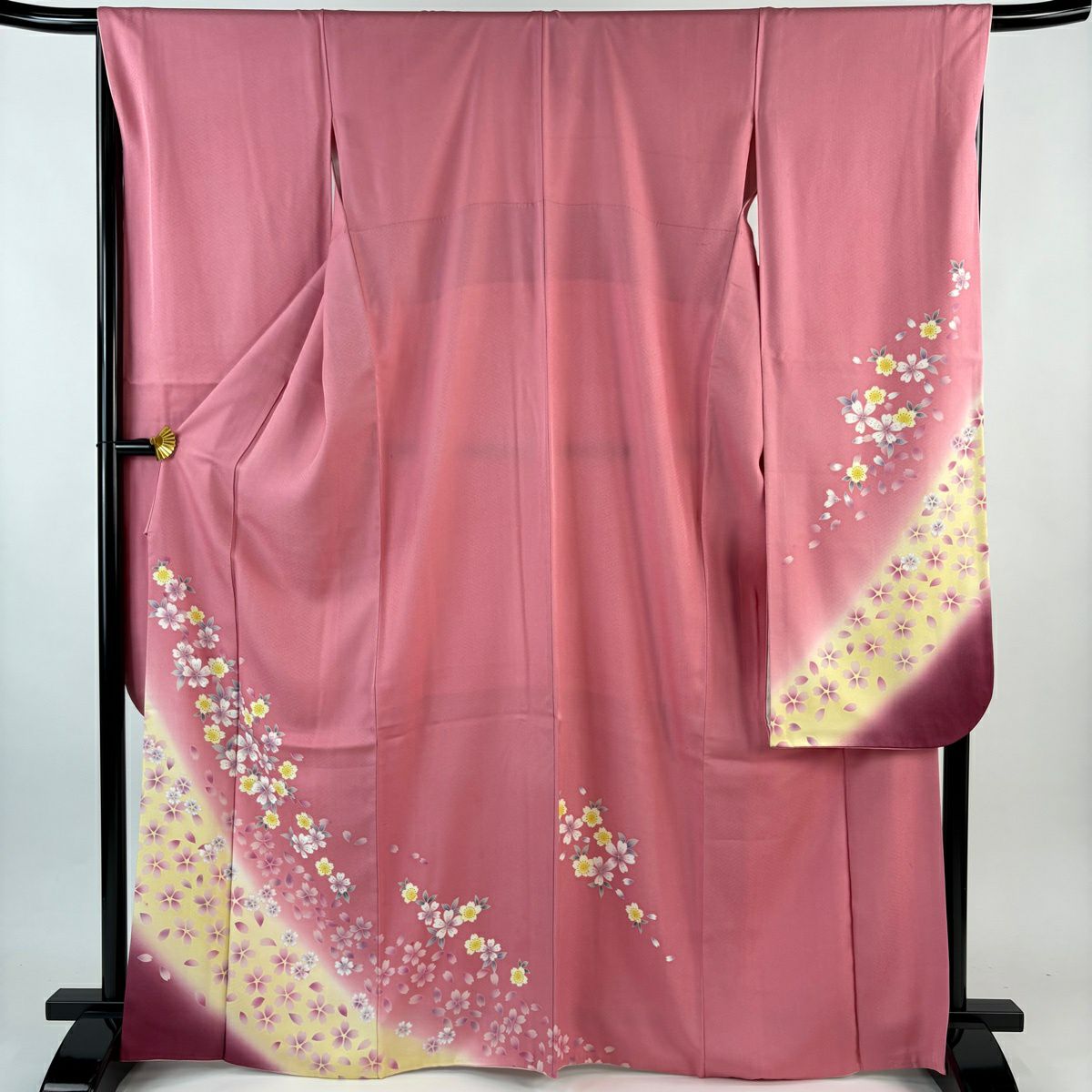 振袖禮服 身長167.5cm 袖長67.5cm L 雙層櫻花花瓣染分 粉紅 純蠶絲 優品級
