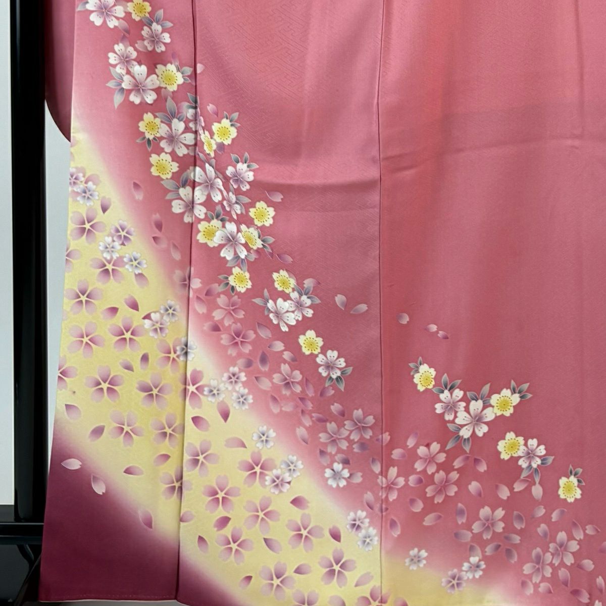 振袖禮服 身長167.5cm 袖長67.5cm L 雙層櫻花花瓣染分 粉紅 純蠶絲 優品級