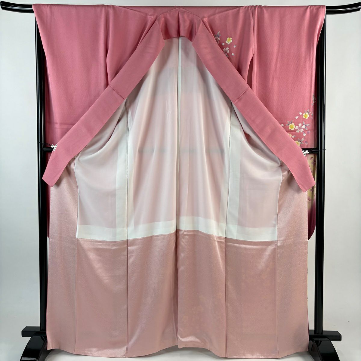 振袖禮服 身長167.5cm 袖長67.5cm L 雙層櫻花花瓣染分 粉紅 純蠶絲 優品級