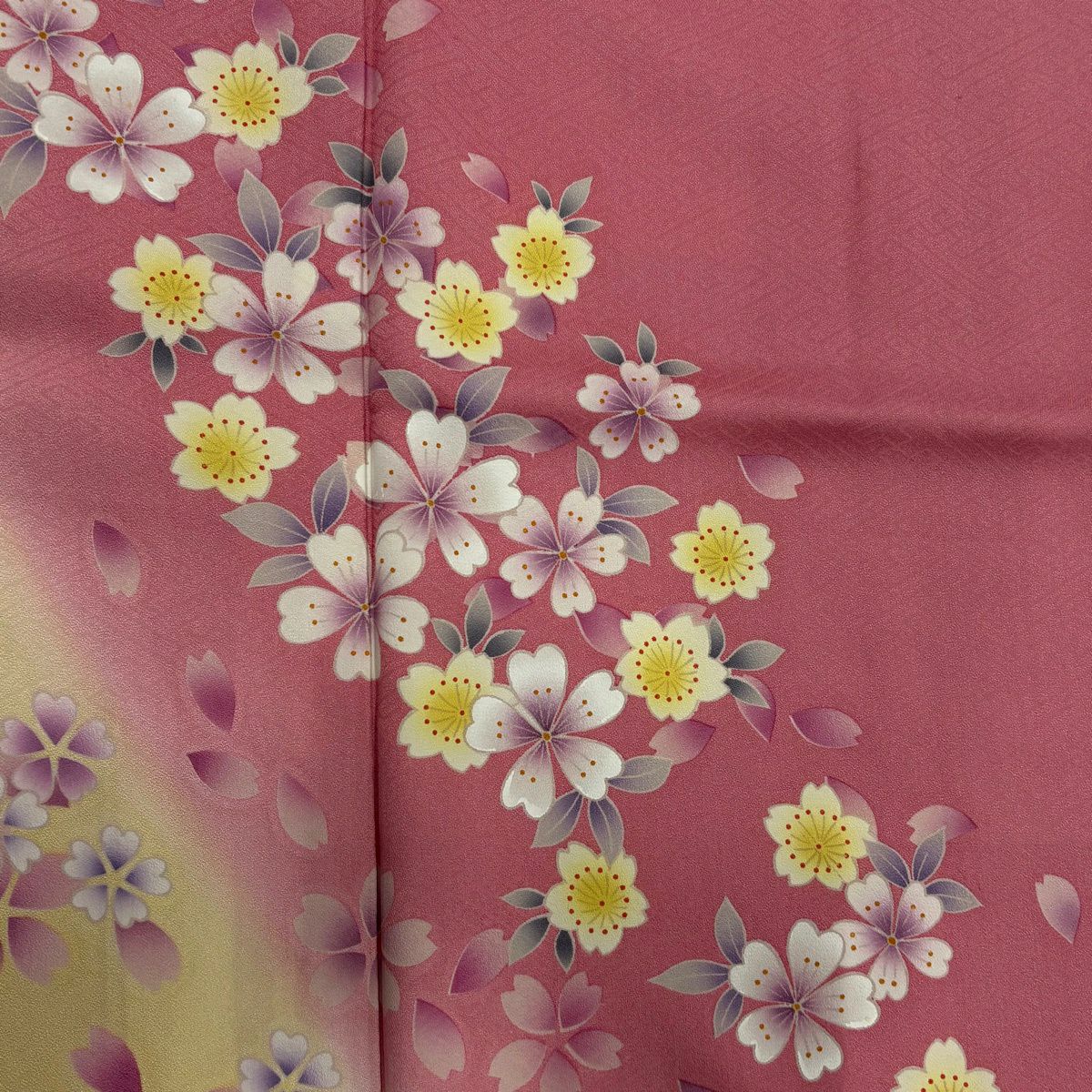 振袖禮服 身長167.5cm 袖長67.5cm L 雙層櫻花花瓣染分 粉紅 純蠶絲 優品級