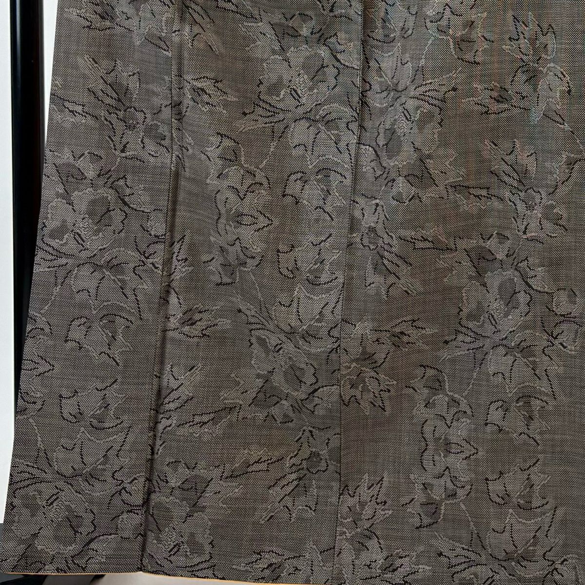 紬織 身長163cm 袖長64cm M 雙層 草花紋 茶 純蠶絲 秀品級