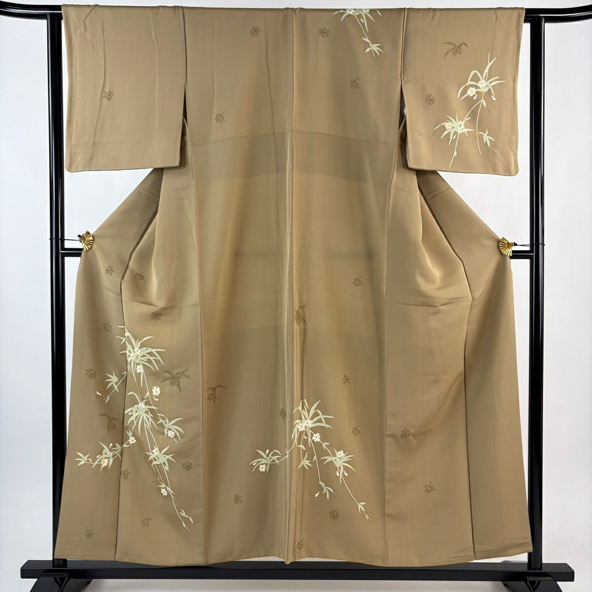 訪問服 身長155cm 袖長62.5cm S 雙層 草花紋紋 金絲 金銀彩 淺茶 純蠶絲 優品級