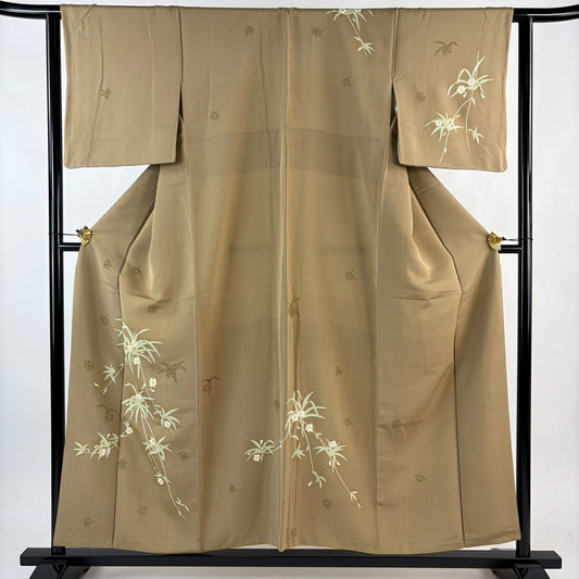 訪問服 身長155cm 袖長62.5cm S 雙層 草花紋紋 金絲 金銀彩 淺茶 純蠶絲 優品級