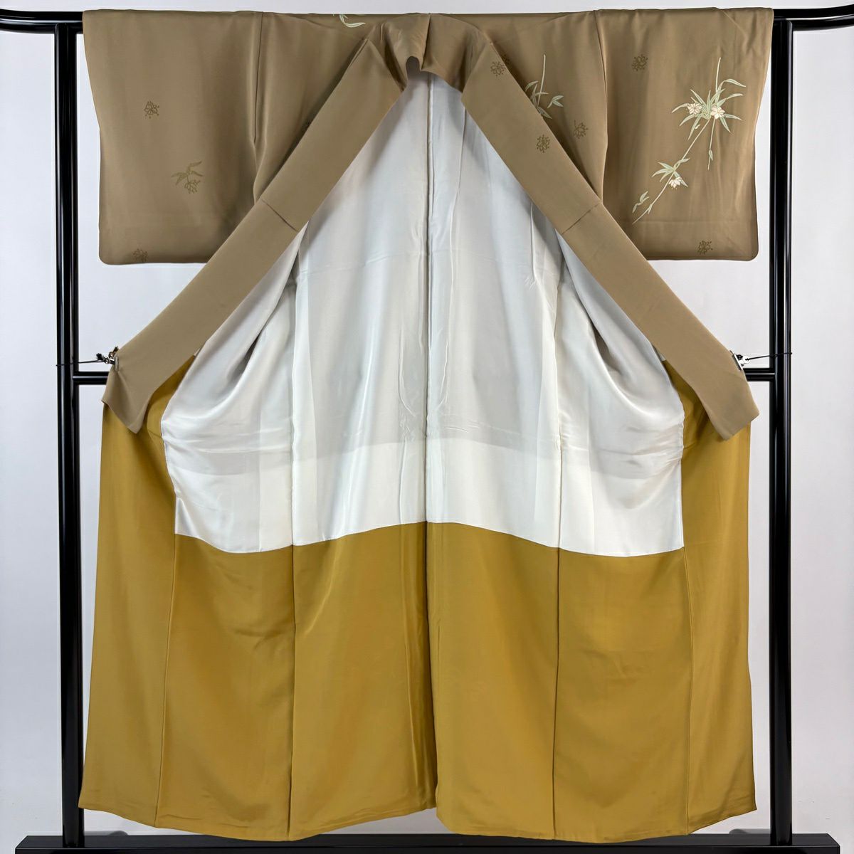 訪問服 身長155cm 袖長62.5cm S 雙層 草花紋紋 金絲 金銀彩 淺茶 純蠶絲 優品級