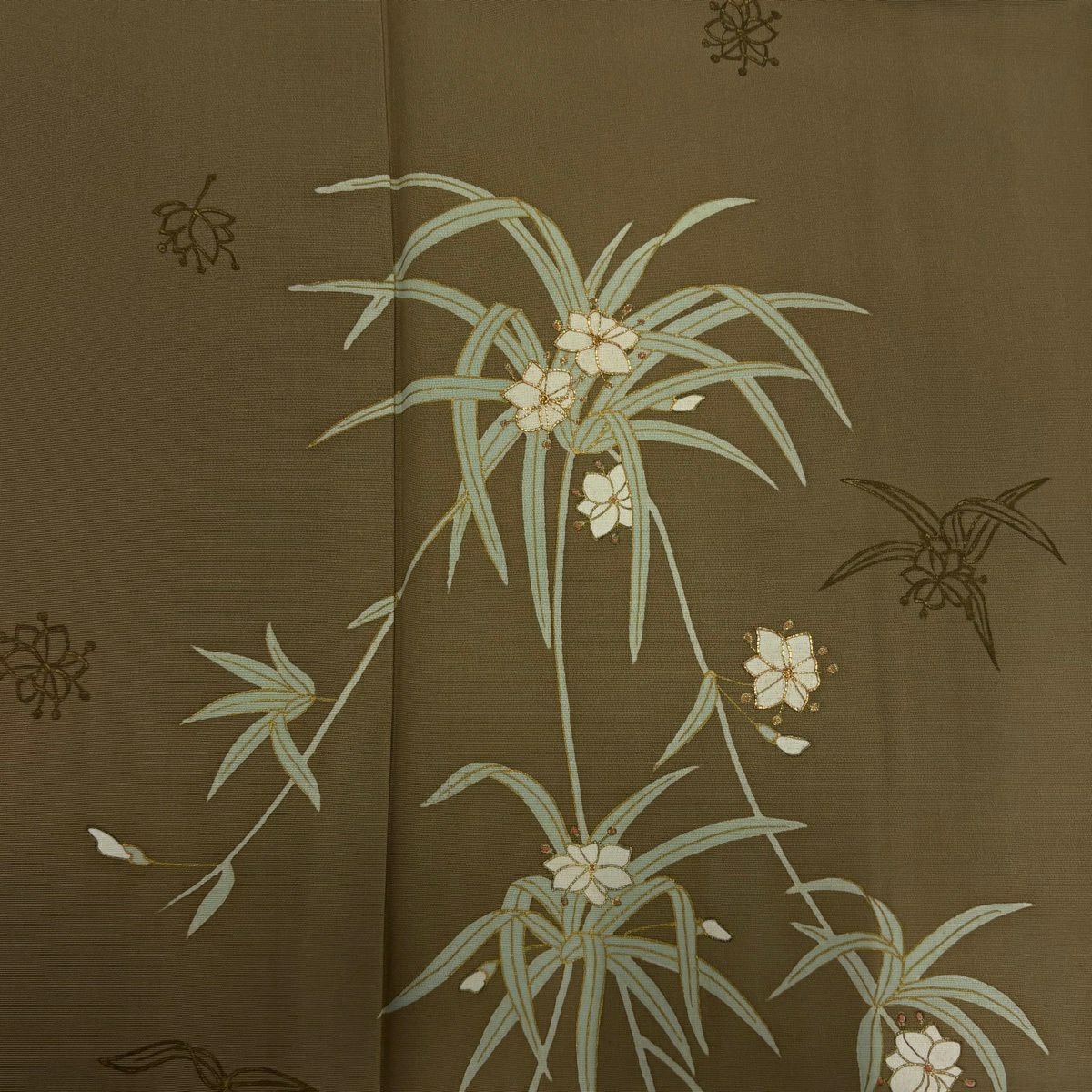 訪問服 身長155cm 袖長62.5cm S 雙層 草花紋紋 金絲 金銀彩 淺茶 純蠶絲 優品級