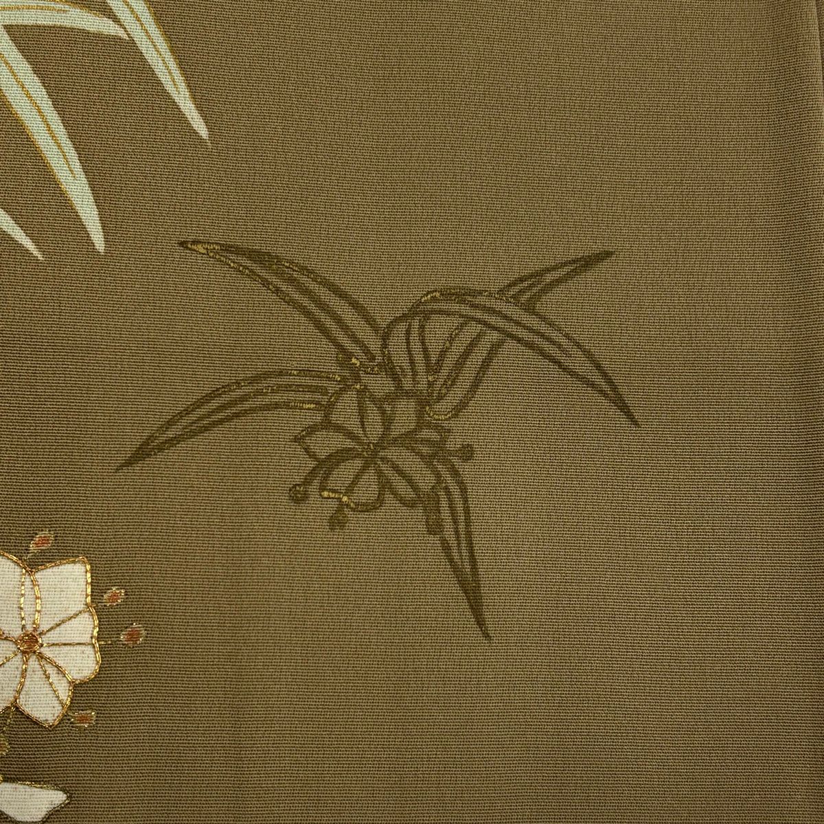 訪問服 身長155cm 袖長62.5cm S 雙層 草花紋紋 金絲 金銀彩 淺茶 純蠶絲 優品級