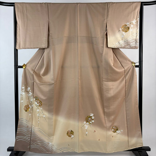 付下 身長163cm 袖長66cm M 雙層 雪輪 枝梅花 金絲 金銀彩 米色 純蠶絲 優品級