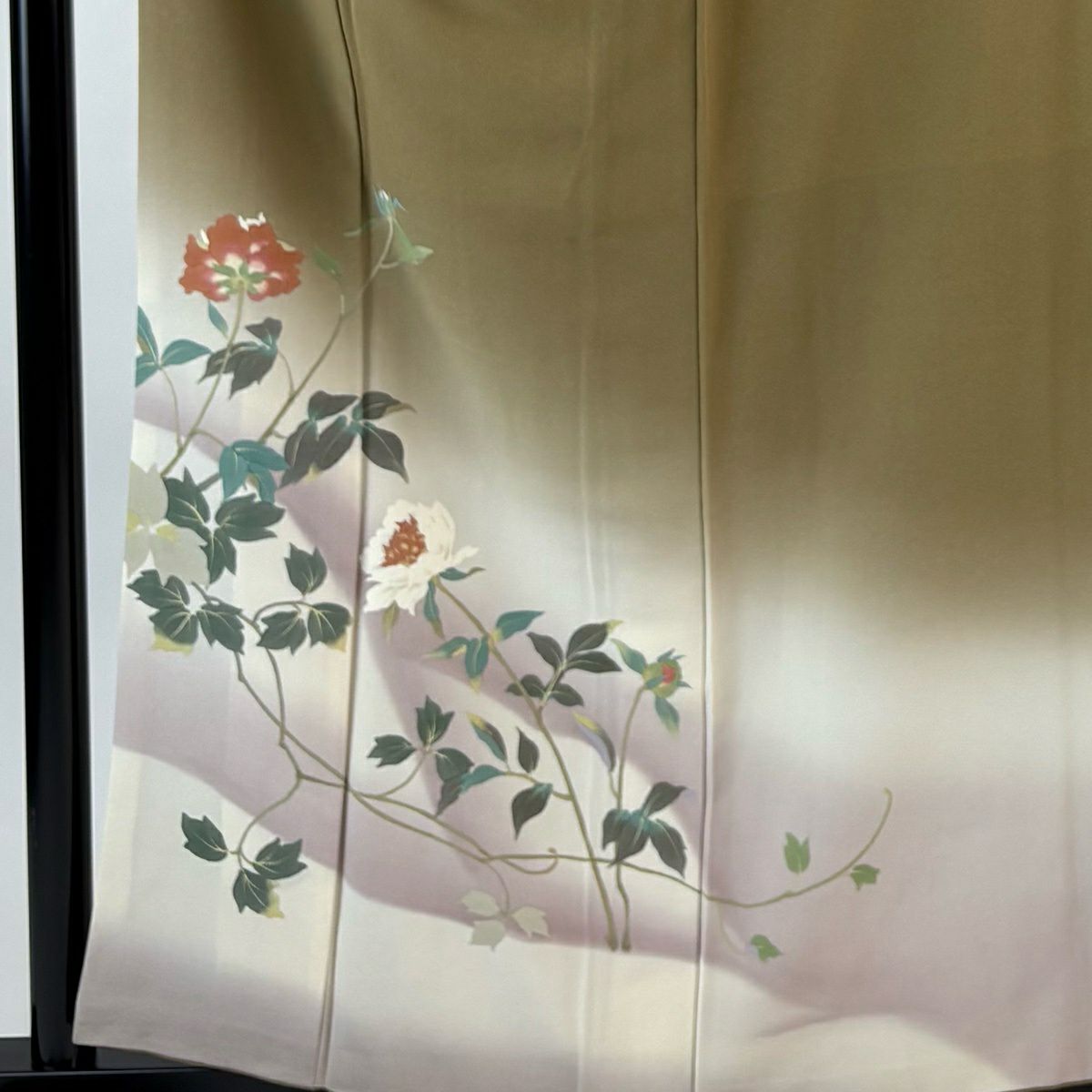 【美品】 付下 身長160.5cm 袖長64cm M 雙層 二代目清次郎 落款あり 枝花 ぼかし 灰茶 純蠶絲 秀品級