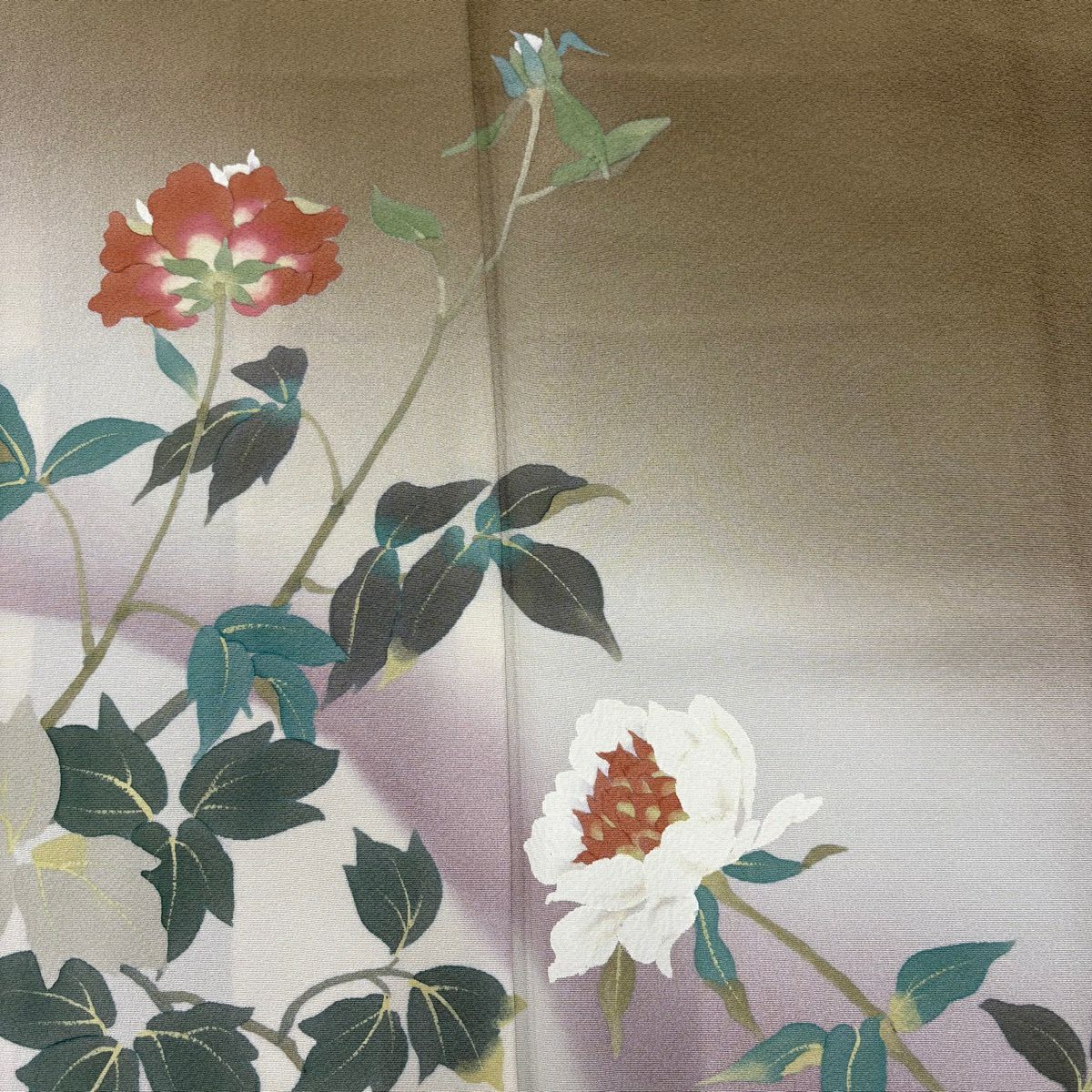 【美品】 付下 身長160.5cm 袖長64cm M 雙層 二代目清次郎 落款あり 枝花 ぼかし 灰茶 純蠶絲 秀品級