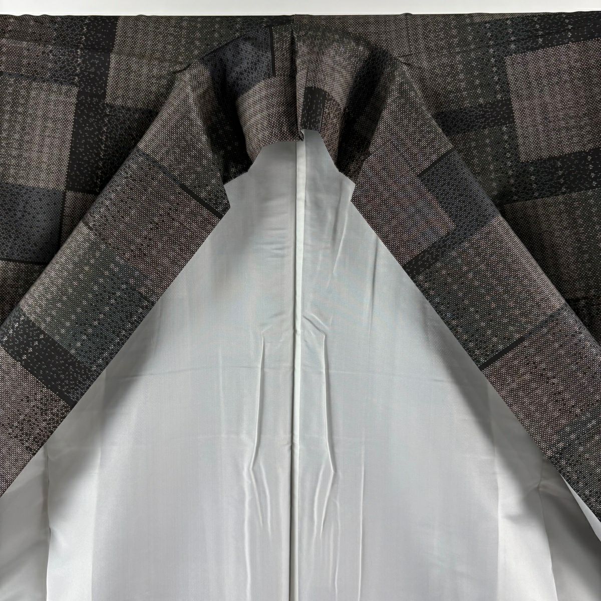【美品】 大島紬織 身長166cm 袖長64cm M 雙層 袋帶套裝 大和 幾何圖案 純泥染 焦茶 純蠶絲 優品級