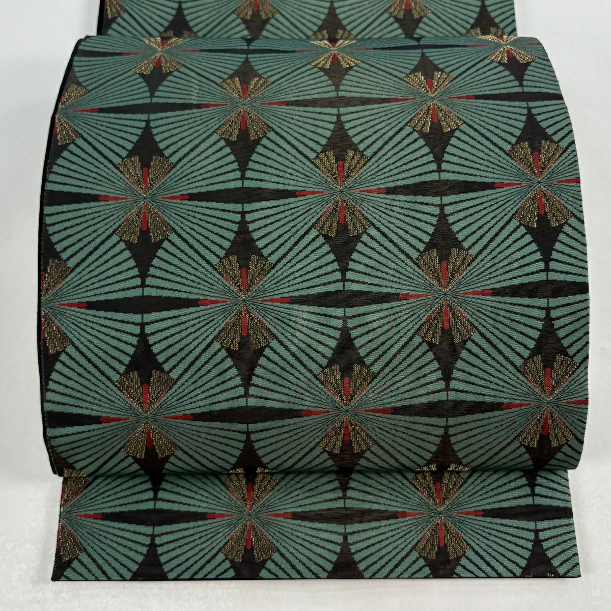 【美品】 袋帶 逸品級 人間國寶 北村武資 落款あり 若松樹 金絲 綠 六通 純蠶絲