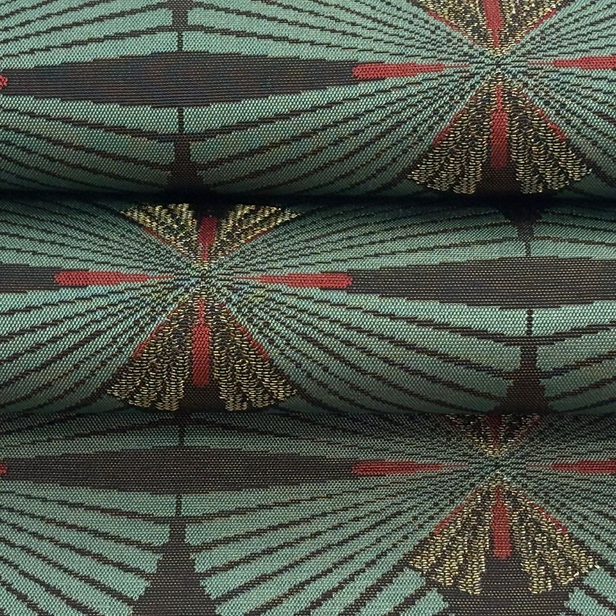 【美品】 袋帶 逸品級 人間國寶 北村武資 落款あり 若松樹 金絲 綠 六通 純蠶絲