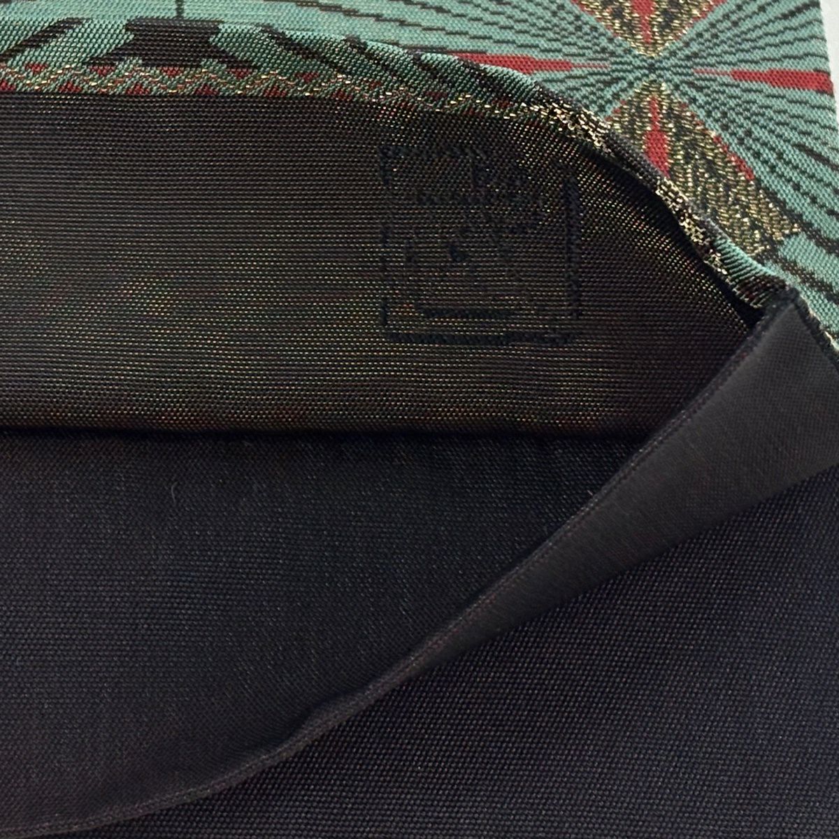 【美品】 袋帶 逸品級 人間國寶 北村武資 落款あり 若松樹 金絲 綠 六通 純蠶絲