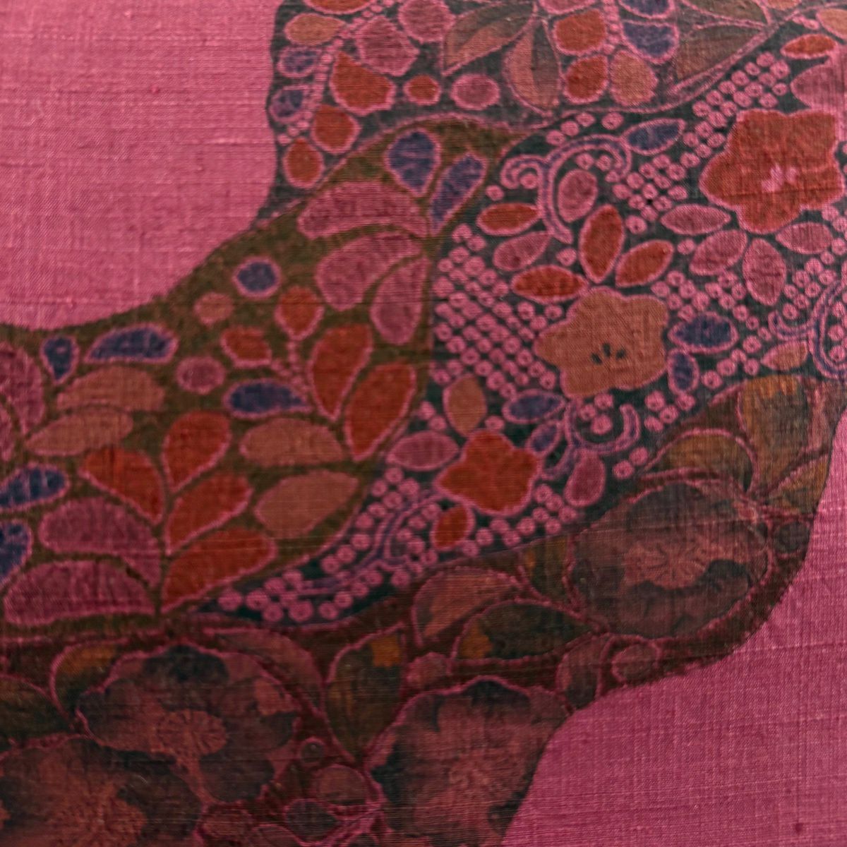 【美品】 名古屋帶 名品級 紬織織 草花紋紋 道長取 紅紫 純蠶絲