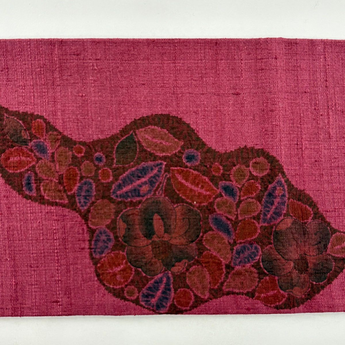 【美品】 名古屋帶 名品級 紬織織 草花紋紋 道長取 紅紫 純蠶絲