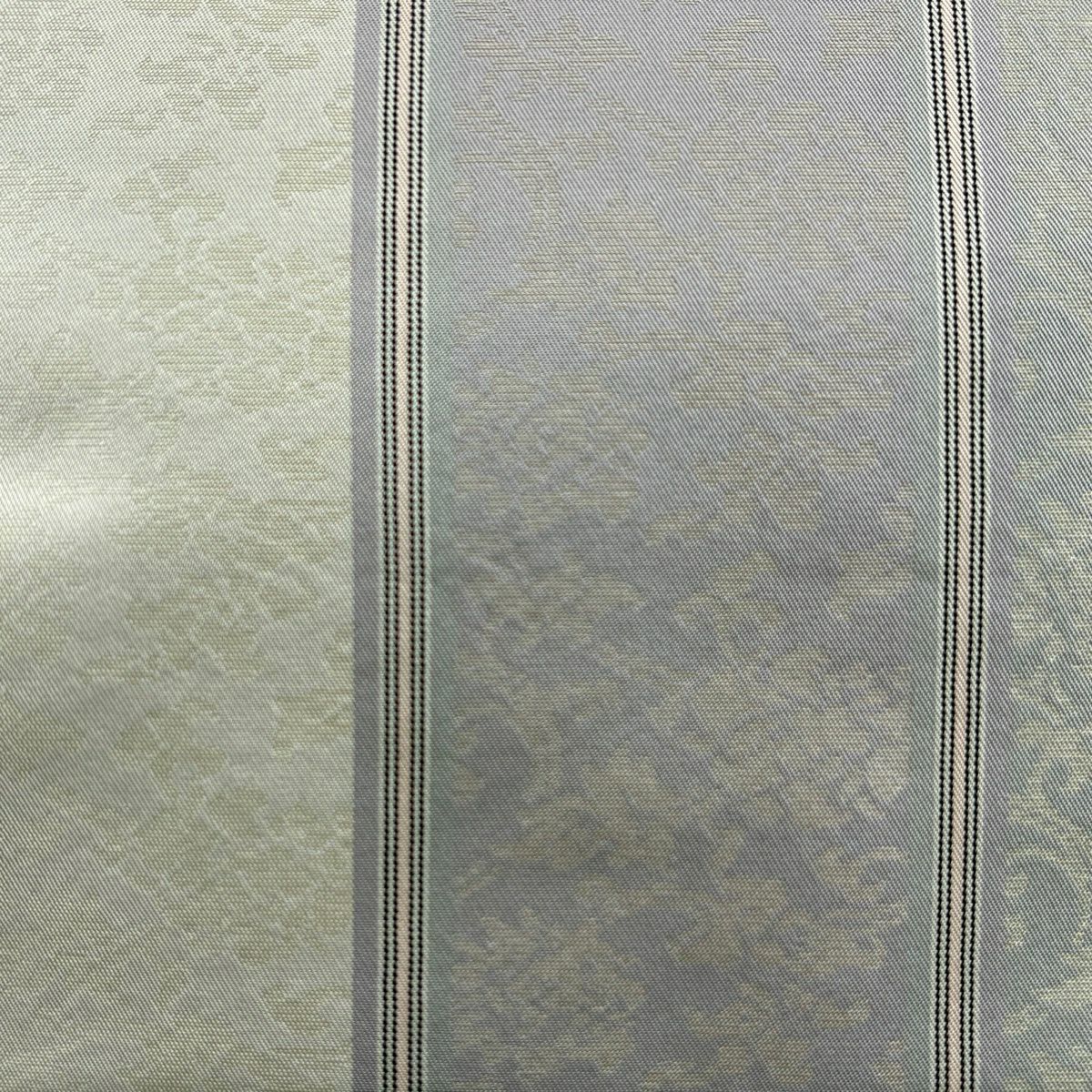 【美品】 袋帶 名品級 草花紋紋 縞紋 金金箔 灰紫 全通 純蠶絲