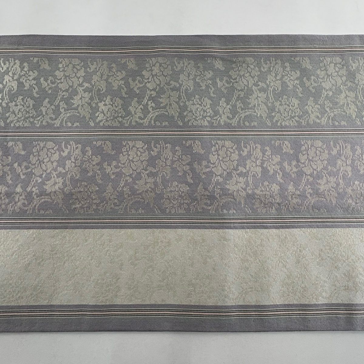 【美品】 袋帶 名品級 草花紋紋 縞紋 金金箔 灰紫 全通 純蠶絲