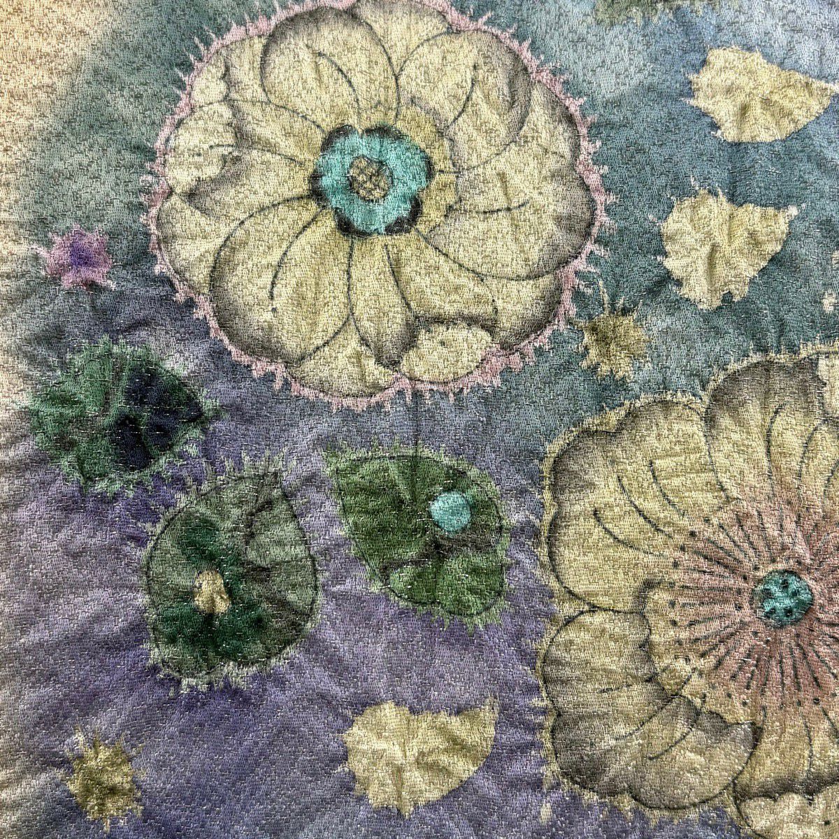 【美品】 袋帶 名品級 附落款 草花紋 銀線 山吹茶 純蠶絲 お太鼓圖案