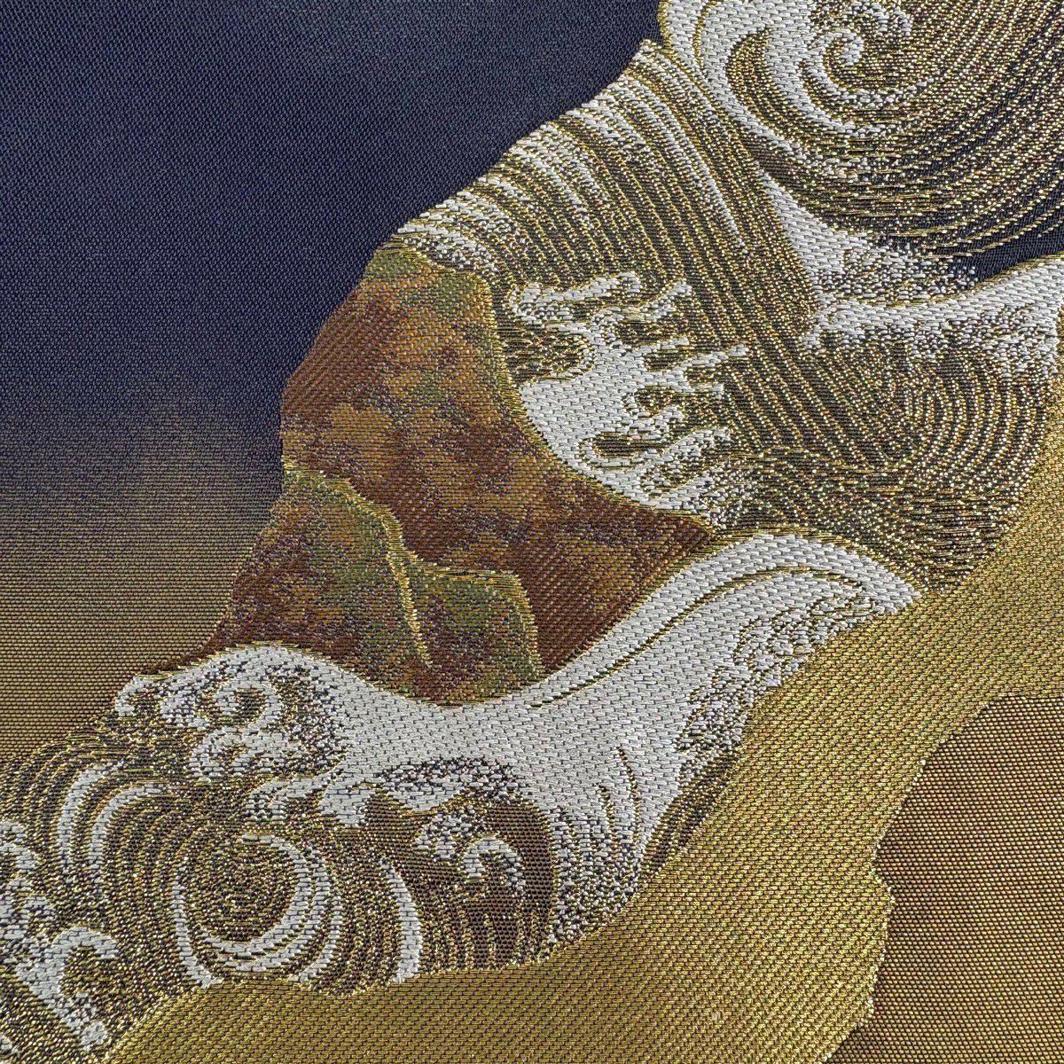 【美品】 袋帶 秀品級 研磨金金箔 波頭 梅花 金絲 金金箔 灰色 六通 純蠶絲