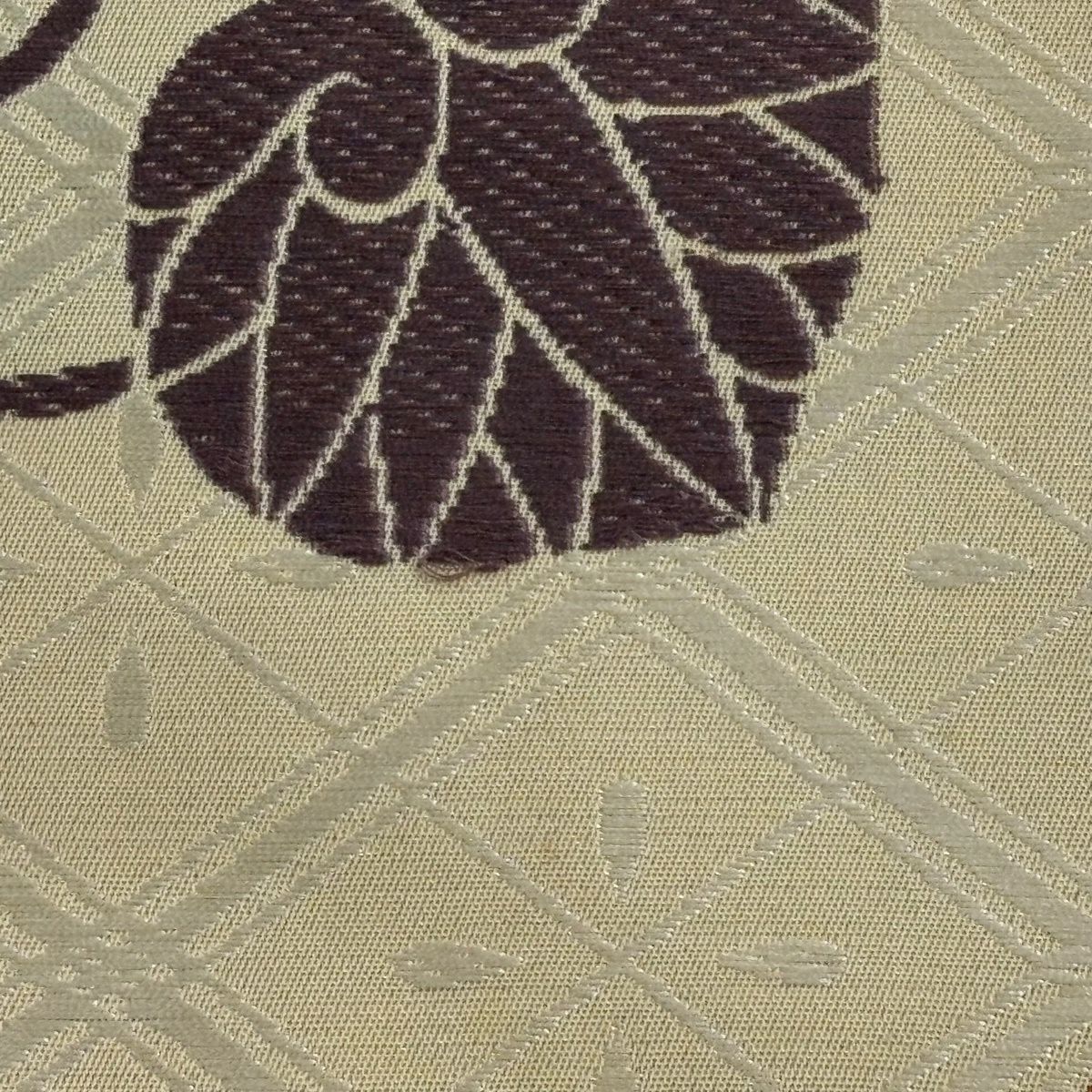 名古屋帶 逸品級 葵 菱 刺繡 米色 純蠶絲