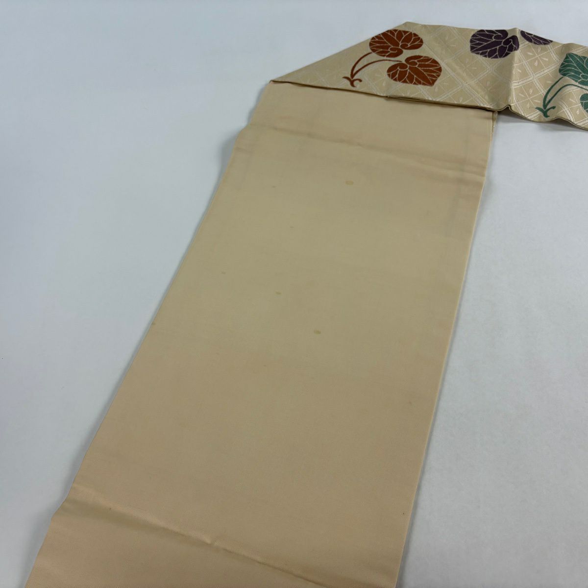 名古屋帶 逸品級 葵 菱 刺繡 米色 純蠶絲