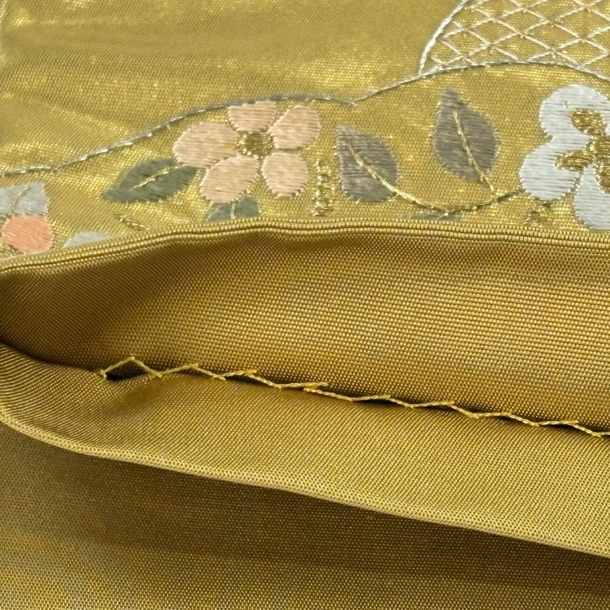 【美品】 袋帶 逸品級 華紋 花鳥 刺繡 金銀彩 金 六通 純蠶絲