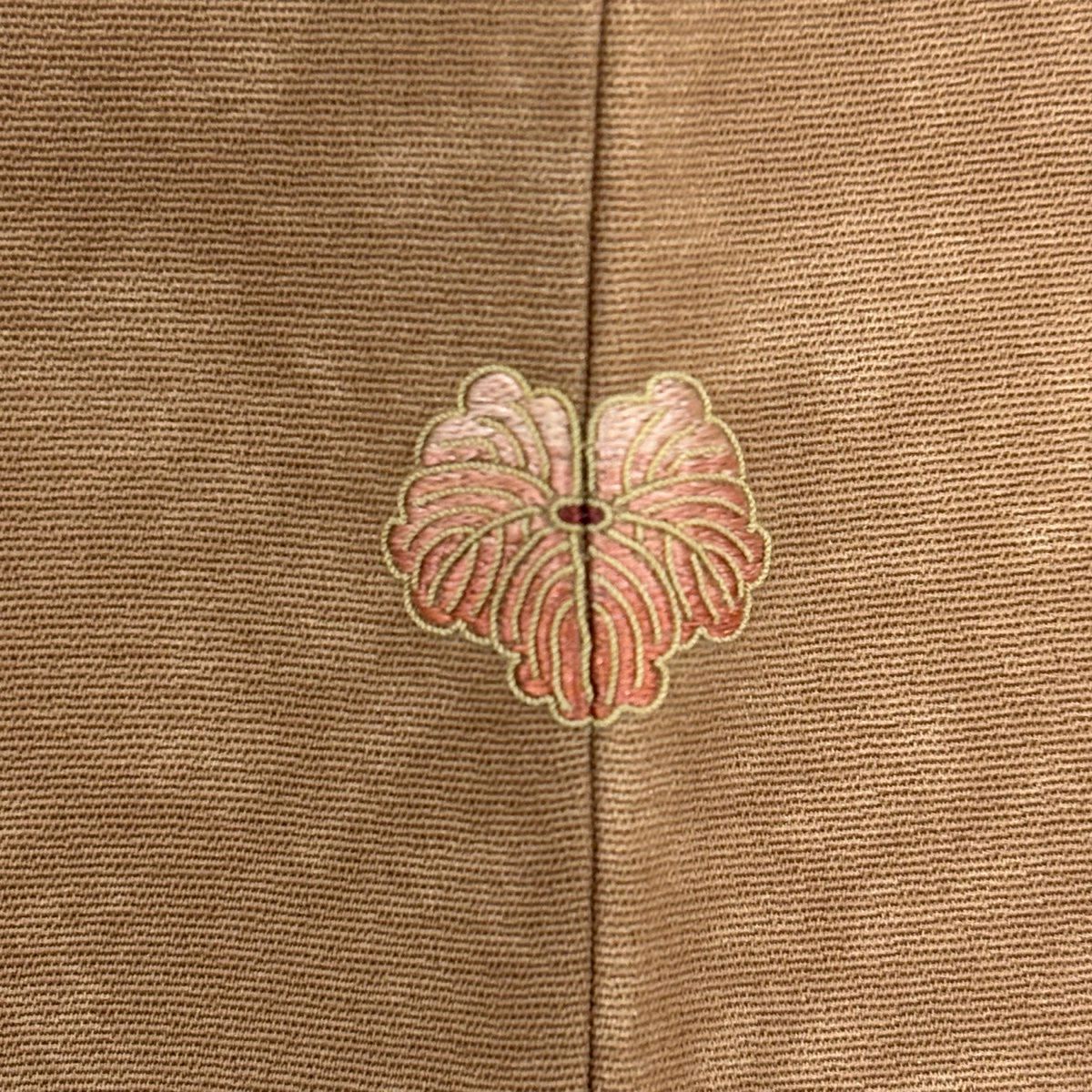 付下 身長157.5cm 袖長64.5cm M 雙層 扇子面 ヱ霞 刺繡 漸層 淺茶 純蠶絲 名品級 一つ紋