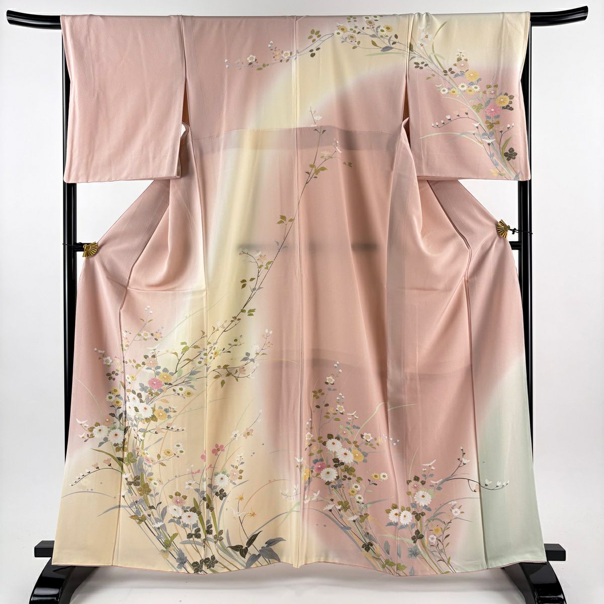 訪問服 身長163.5cm 袖長68cm L 雙層 菊花 草花紋紋 漸層 淺粉色 純蠶絲 名品級