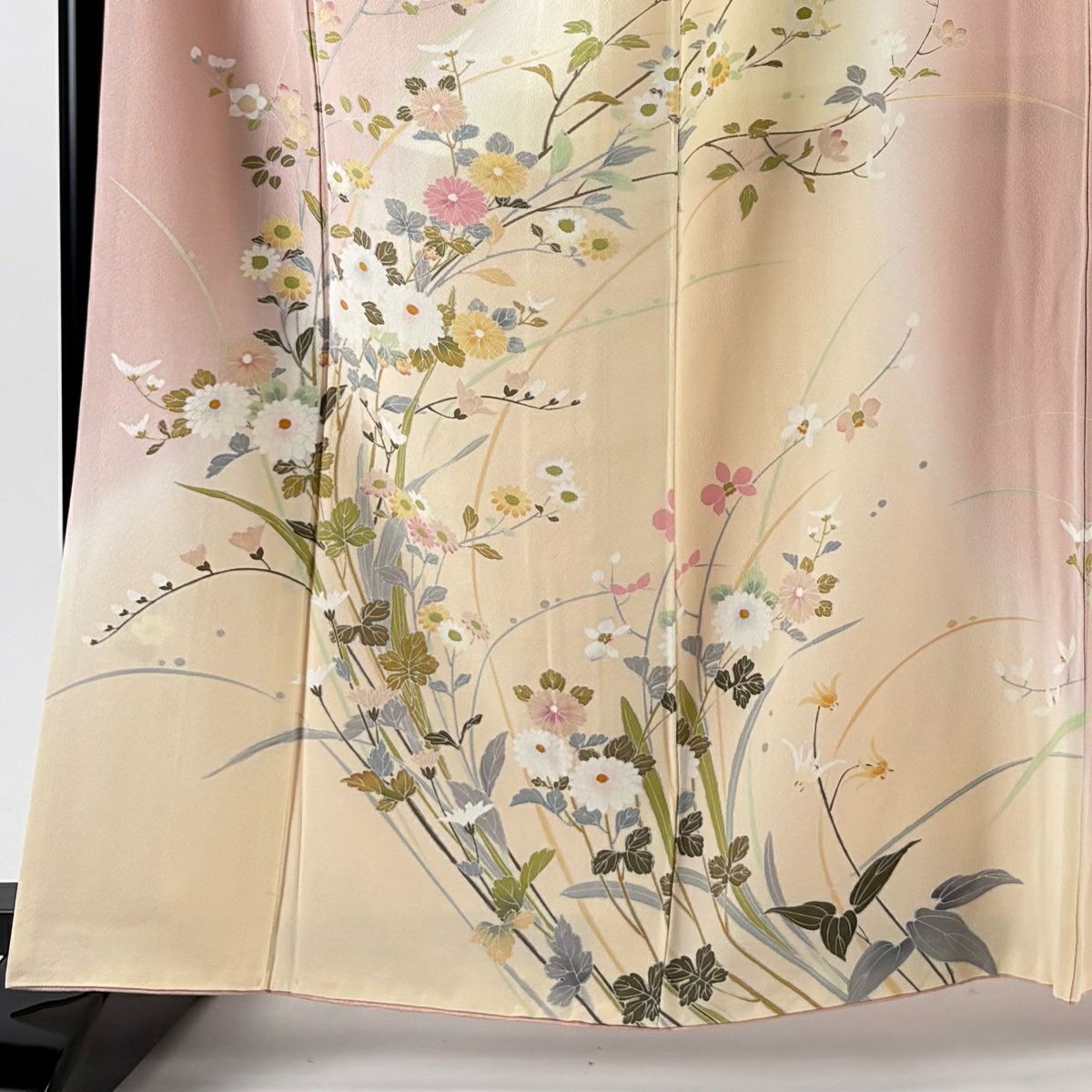訪問服 身長163.5cm 袖長68cm L 雙層 菊花 草花紋紋 漸層 淺粉色 純蠶絲 名品級