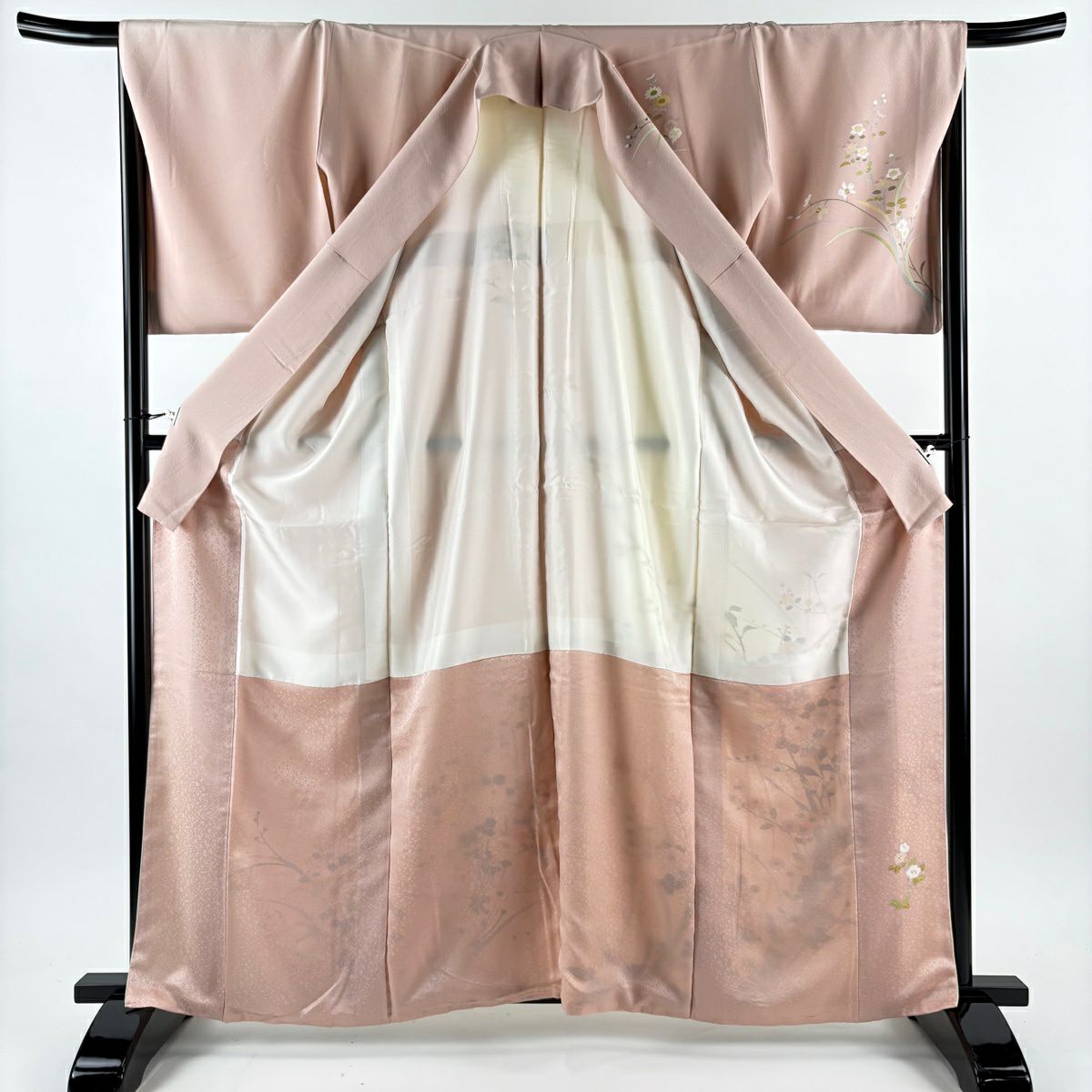 訪問服 身長163.5cm 袖長68cm L 雙層 菊花 草花紋紋 漸層 淺粉色 純蠶絲 名品級