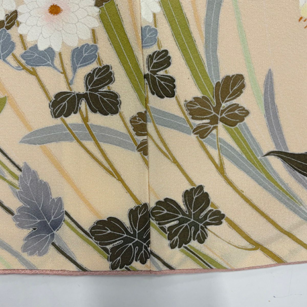 訪問服 身長163.5cm 袖長68cm L 雙層 菊花 草花紋紋 漸層 淺粉色 純蠶絲 名品級