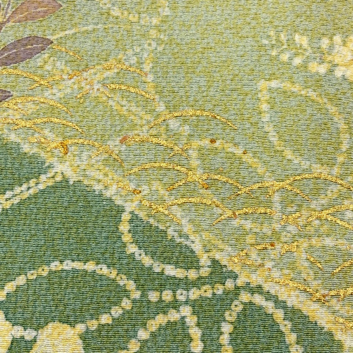 訪問服 身長162.5cm 袖長65cm M 雙層 菊花 枝梅花 金絲 金銀彩 淺綠 純蠶絲 名品級