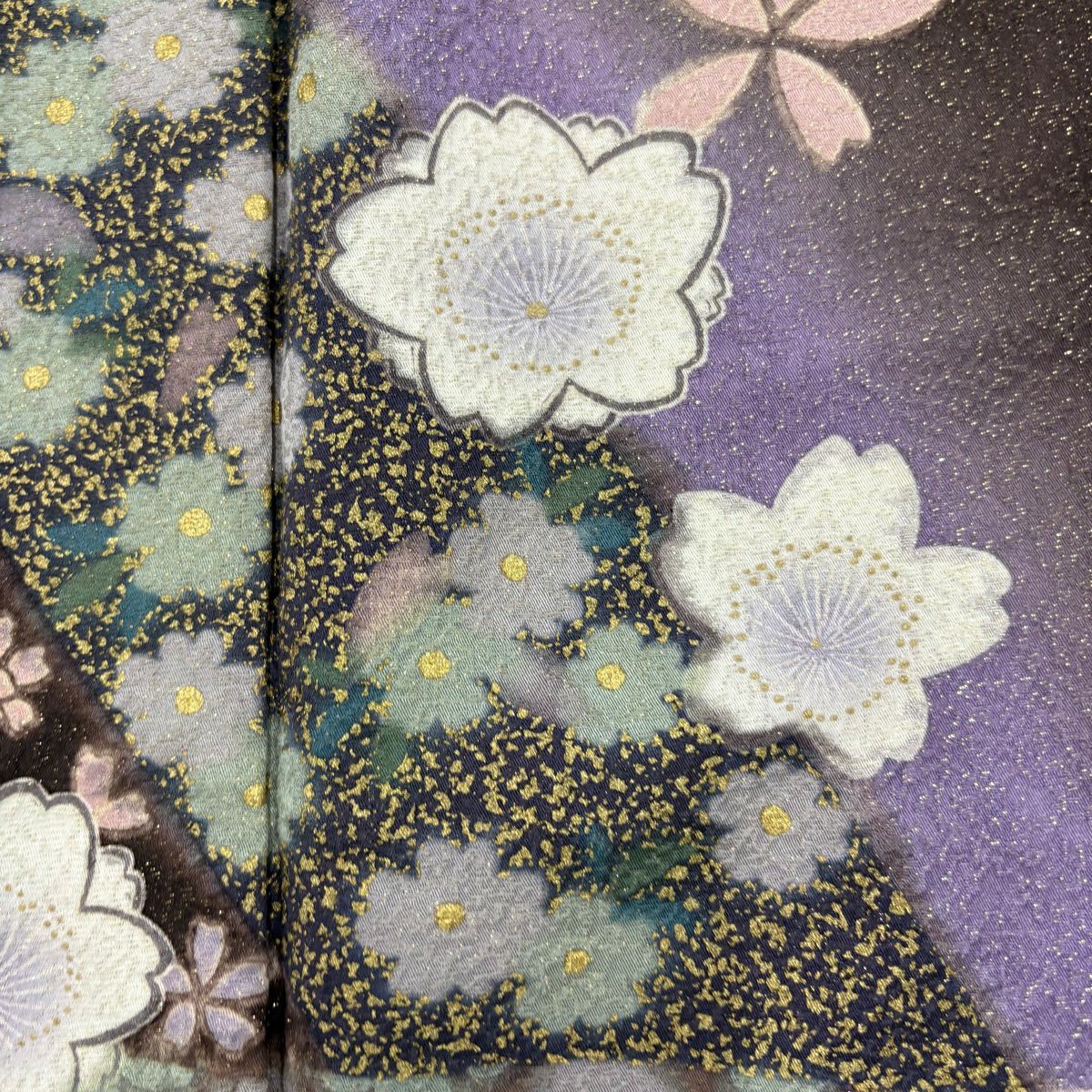 【美品】訪問服 身長167cm 袖長67cm M 雙層 櫻花 花菱 金通 金銀彩 茶紫 純蠶絲 名品級