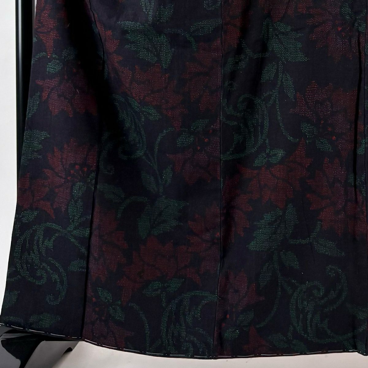 【美品】 紬織織 身長164.5cm 袖長65.5cm M 雙層 花唐草紋 深藍 純蠶絲 名品級