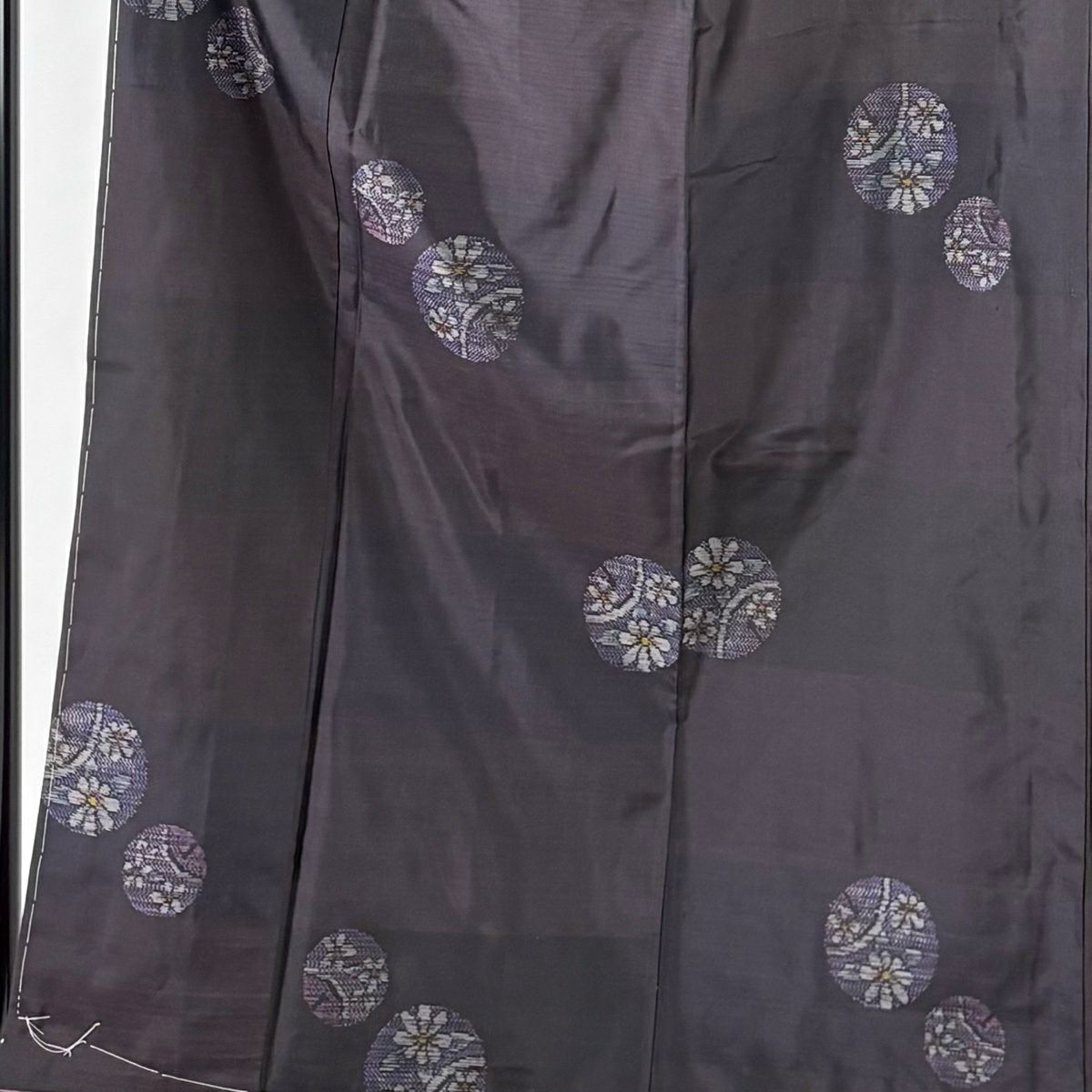 【美品】 大島紬織 身長155cm 袖長63.5cm S 雙層 證書附帶 草花紋紋 圓文 濃紫 純蠶絲 優品級