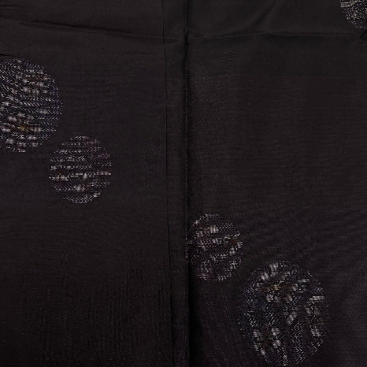 【美品】 大島紬織 身長155cm 袖長63.5cm S 雙層 證書附帶 草花紋紋 圓文 濃紫 純蠶絲 優品級