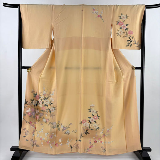 訪問服 身長158.5cm 袖長66cm M 雙層 椿 菊花 漸層 淺橙色 純蠶絲 優品級 一個紋