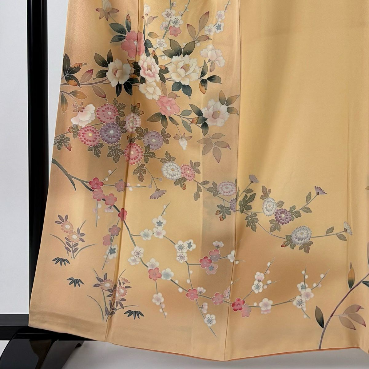 訪問服 身長158.5cm 袖長66cm M 雙層 椿 菊花 漸層 淺橙色 純蠶絲 優品級 一個紋