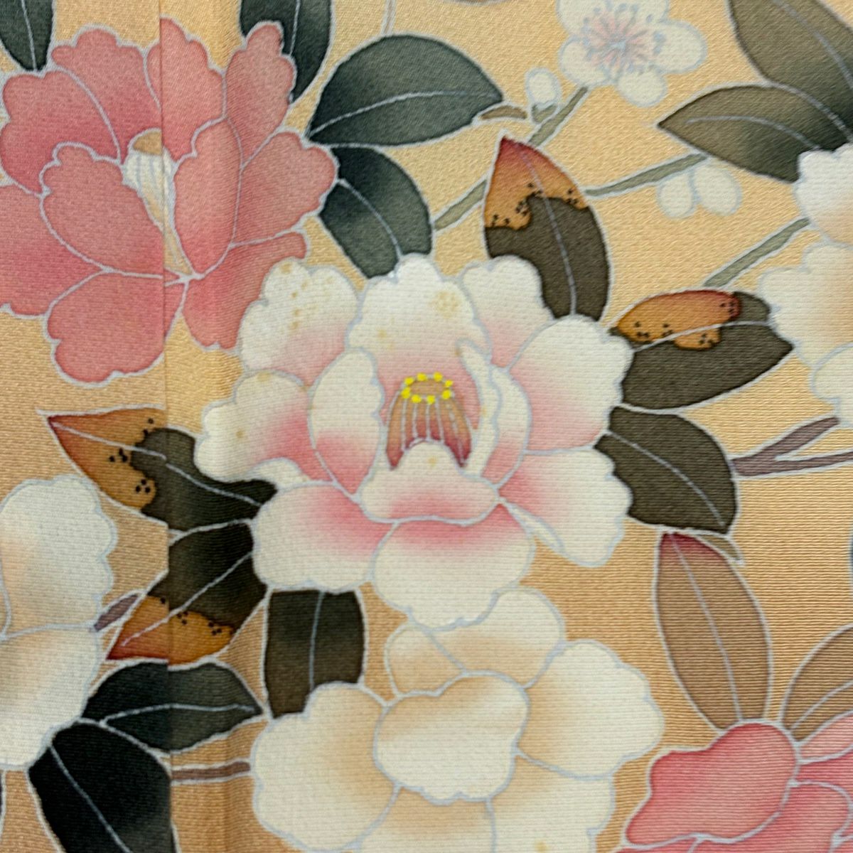 訪問服 身長158.5cm 袖長66cm M 雙層 椿 菊花 漸層 淺橙色 純蠶絲 優品級 一個紋