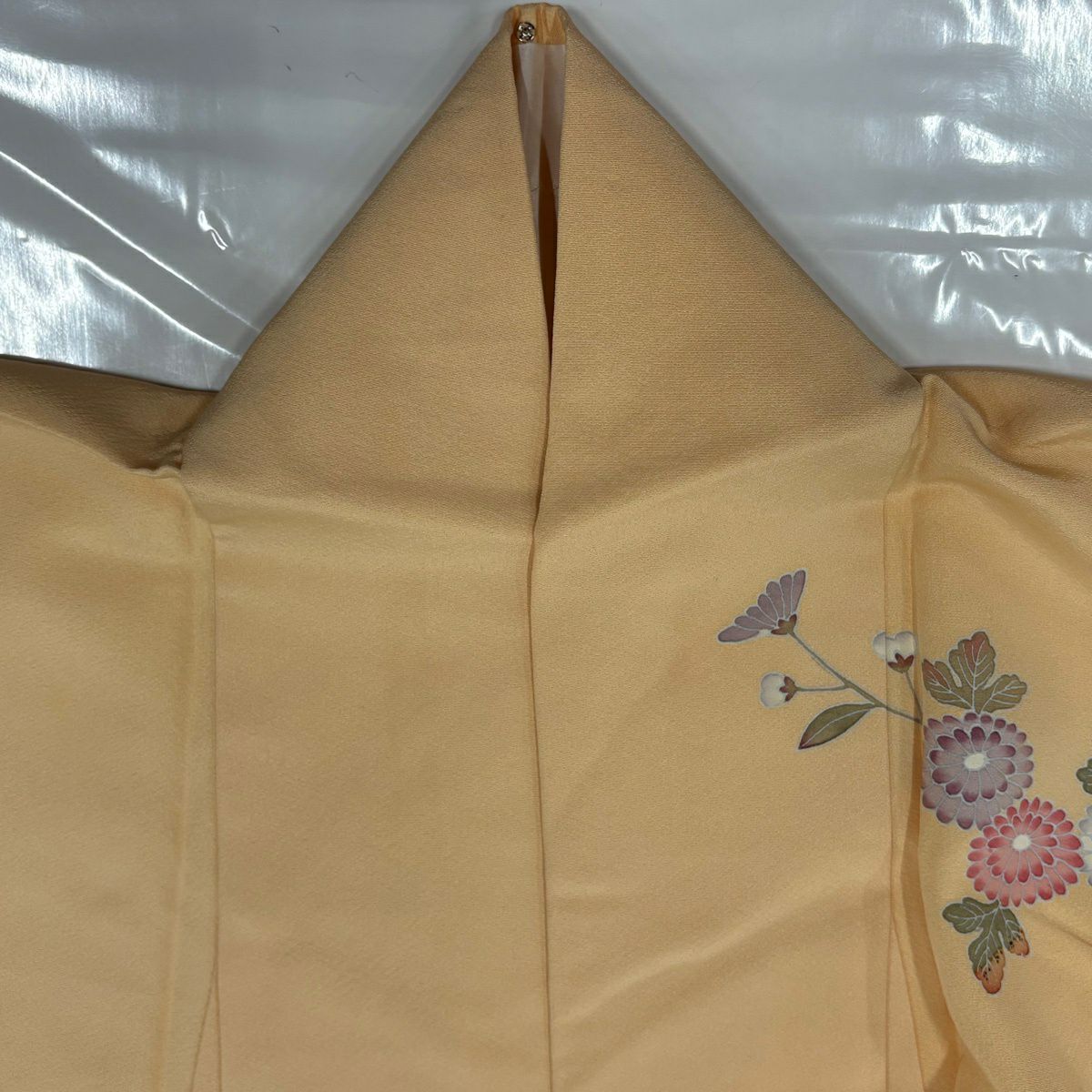 訪問服 身長158.5cm 袖長66cm M 雙層 椿 菊花 漸層 淺橙色 純蠶絲 優品級 一個紋