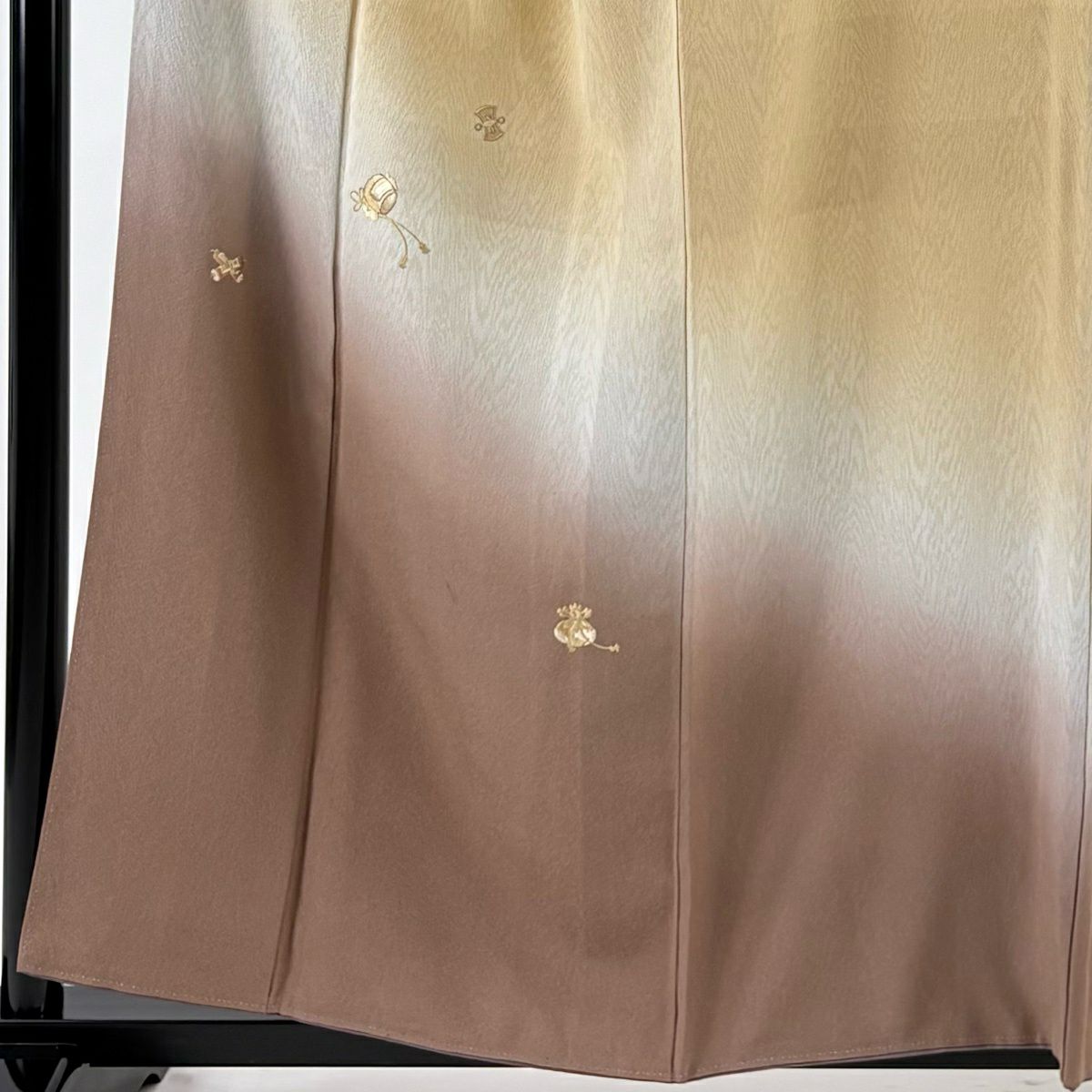付下 身長157.5cm 袖長66.5cm M 雙層 寶盡くし 木紋 金絲 刺繡 淺茶 純蠶絲 優品級 一個紋