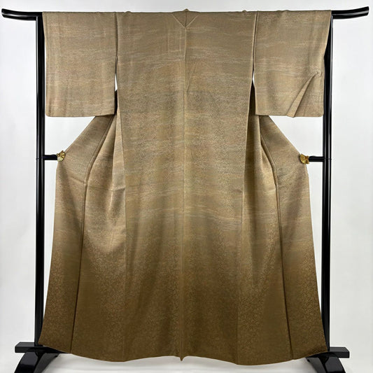 【美品】 付下 身長160.5cm 袖長64.5cm M 雙層 地紋 裾暈染 茶 純蠶絲 秀品級