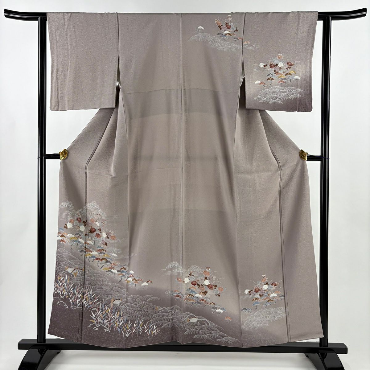 訪問服 身長156.5cm 袖長61.5cm S 雙層 笠松樹 波 漸層 金彩裝飾 灰紫 純蠶絲 秀品級