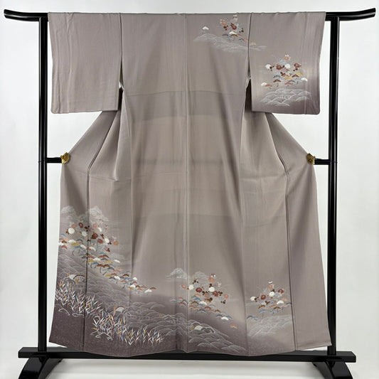 訪問服 身長156.5cm 袖長61.5cm S 雙層 笠松樹 波 漸層 金彩裝飾 灰紫 純蠶絲 秀品級