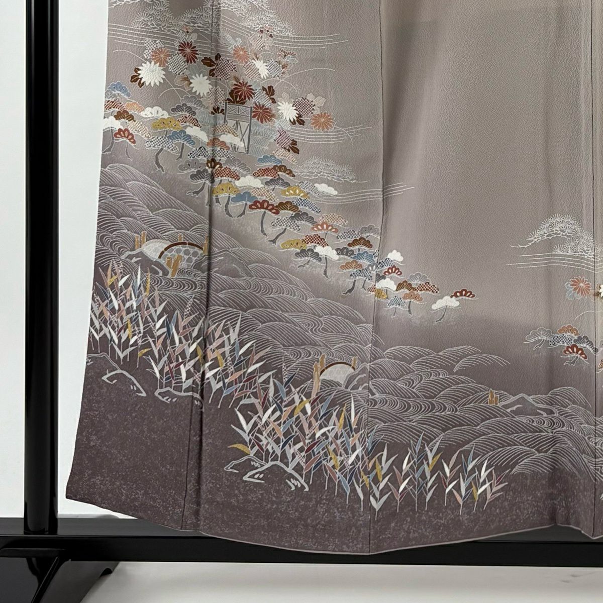 訪問服 身長156.5cm 袖長61.5cm S 雙層 笠松樹 波 漸層 金彩裝飾 灰紫 純蠶絲 秀品級