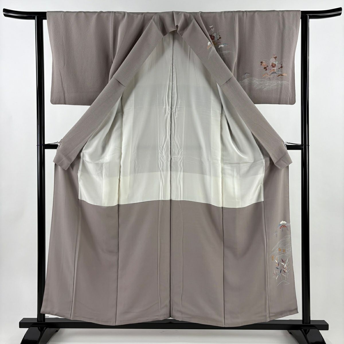 訪問服 身長156.5cm 袖長61.5cm S 雙層 笠松樹 波 漸層 金彩裝飾 灰紫 純蠶絲 秀品級